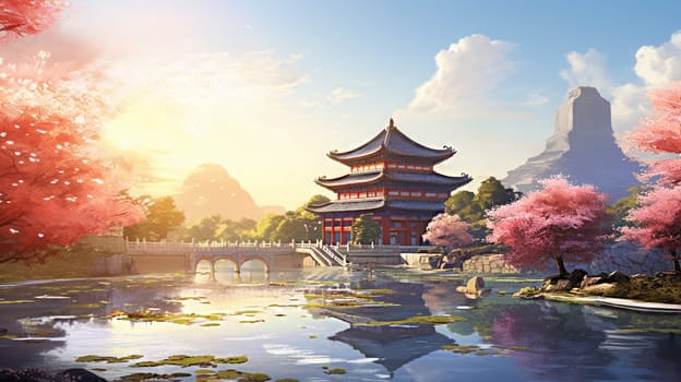 anime style background chinese asia japan china architecture, ai