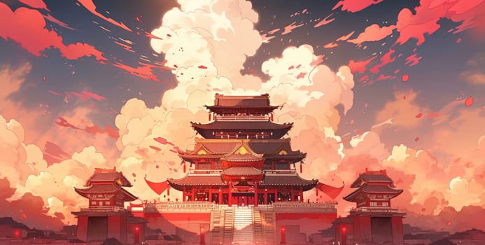 anime style background chinese asia japan china architecture, ai