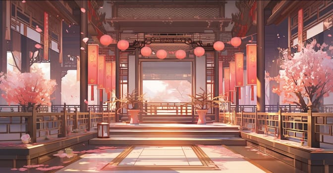 anime style background chinese asia japan china architecture, ai