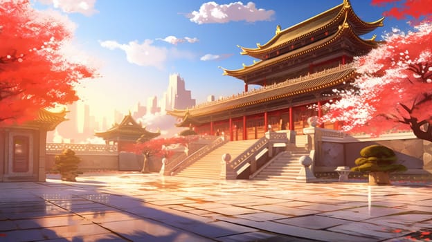anime style background chinese asia japan china architecture, ai