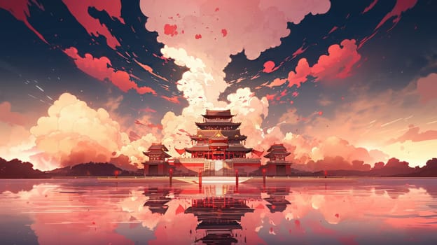 anime style background chinese asia japan china architecture, ai