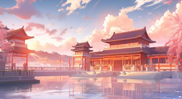anime style background chinese asia japan china architecture, ai