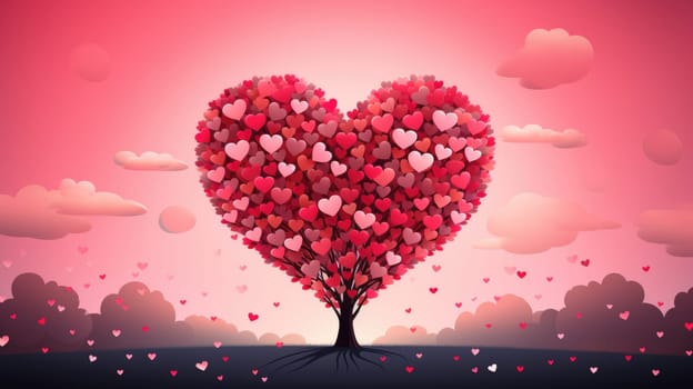 valentine's day concept art heart and love tree, ai