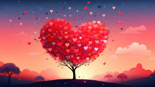 valentine's day concept art heart and love tree, ai