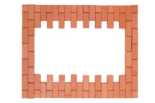 Frame made of assembled toy bricks isolated on white.