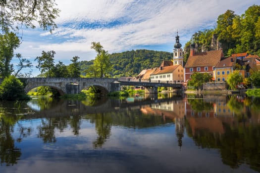 Idyllic village at the river Naab with a picturesque old town