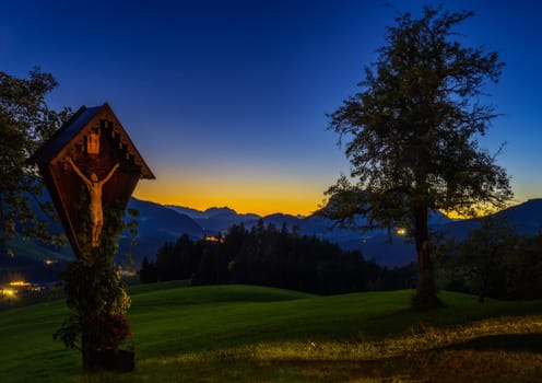 Mountain landscape in the alps of Austria during sunset