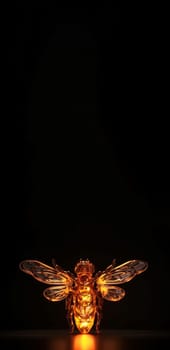 Mythical beast with six wings banner. Radiant sinister insect on black background. Generate ai