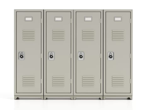 Metal locker storage cabinets for school, fitness club or gym isolated on white background. 3D illustration.