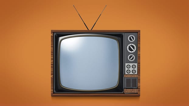 Vintage TV isolated on orange background. 3D illustration.