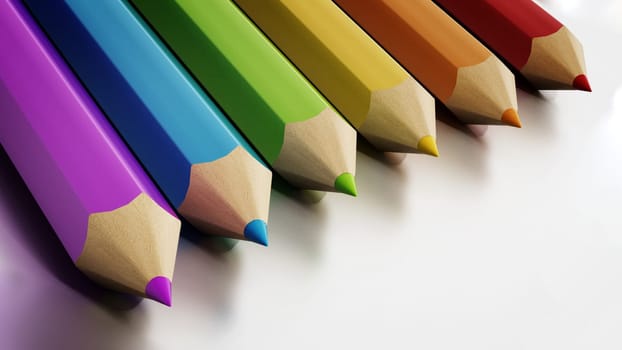 Jumbo colour pencils isolated on white background. 3D illustration.