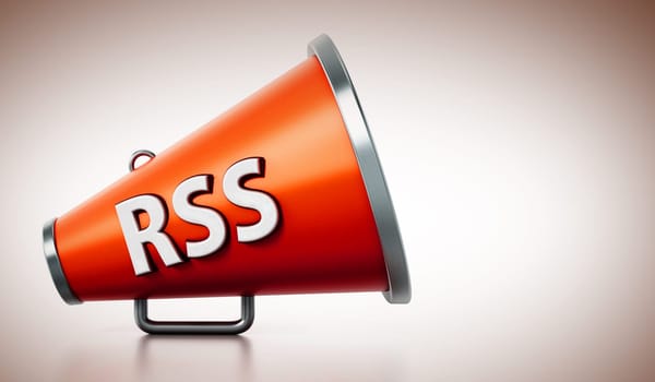 Orange megaphone with RSS text isolated on white background. 3D illustration.