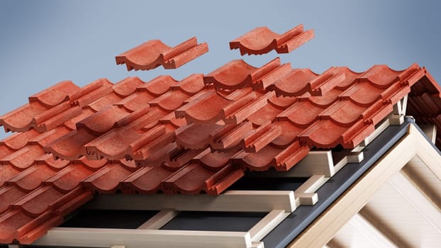 Roof construction detail. 3D illustration.