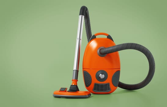 Vacuum cleaner isolated on green background. 3D illustration.