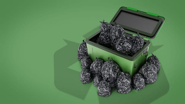 Trash bag isolated on green background. 3D illustration.