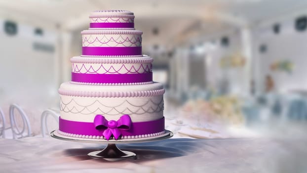 Wedding cake standing on the table. 3D illustration.