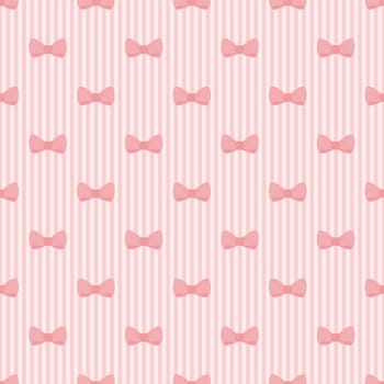 Seamless vector pattern with bows on a pastel pink strips background. For cards, invitations, wedding or baby shower albums, backgrounds, arts and scrapbooks.