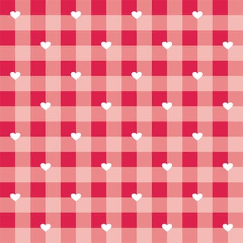 Seamless sweet red valentines vector background - checkered pattern or grid texture with white hearts full of love for web design, desktop wallpaper or culinary blog website