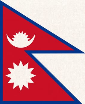 Flag of Nepal. Nepal flag on fabric surface. Fabric texture. National symbol of Nepal. Federal Democratic Republic of Nepal. Asian country