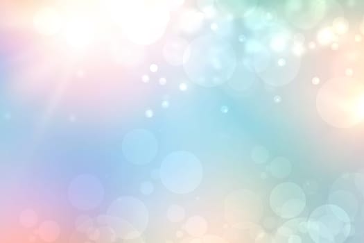 Abstract blurred fresh vivid spring summer light delicate pastel yellow pink orange turquoise bokeh background texture with bright circular soft color lights. Beautiful backdrop illustration.