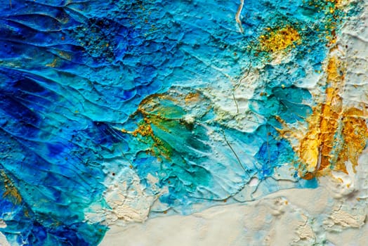 Abstract oil paint background. Golden and aquamarine color on white. Luxury natural ocean and glitter gold creative fine art. Artistic dye texture interior design.