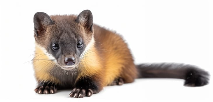 Close-up of a marten with detailed fur, isolated on a white background