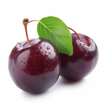 Fresh and ripe red cherry plums, isolated on a clean white background, showcasing their vibrant color and juicy texture