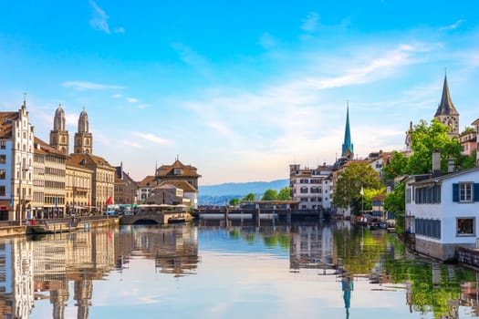 Downtown of Zurich and its reflection, wonderful view, Switzerland.