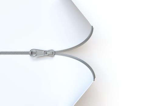 Horizontal zipper two side opened 3D rendering illustration isolated on white background
