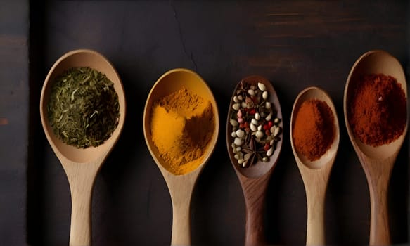Various spices on dark background