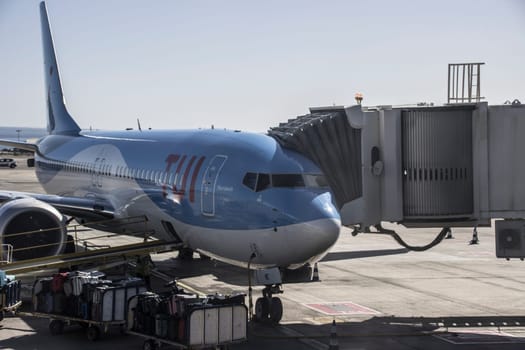 TUIfly Passagierflugzeug am Flughafen Gran Canaria, Kanarische Inseln, Spanien