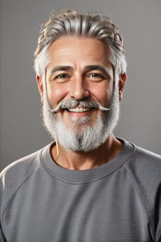 Portrait from attractive Man in the fifties with beard isolated on grey Background. generative ai