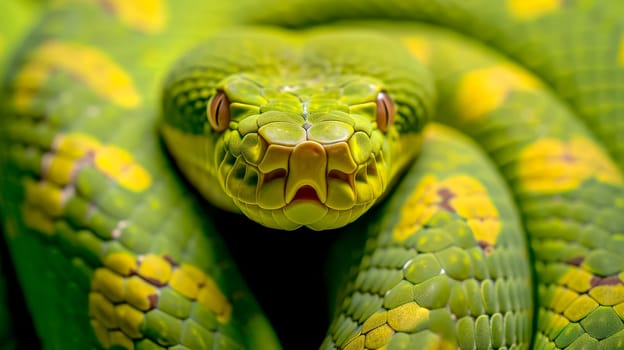 Close up view of a dangerous green snake. AI generated