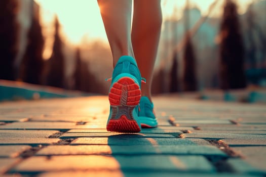 Young fitness female runner legs ready for run on a city road. AI generated