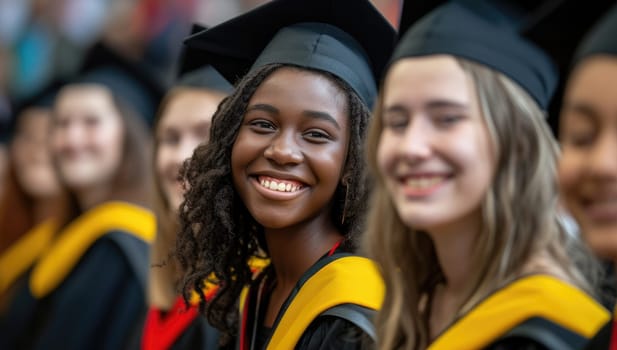 Close up portrait of happy african american female graduate in cap and gown