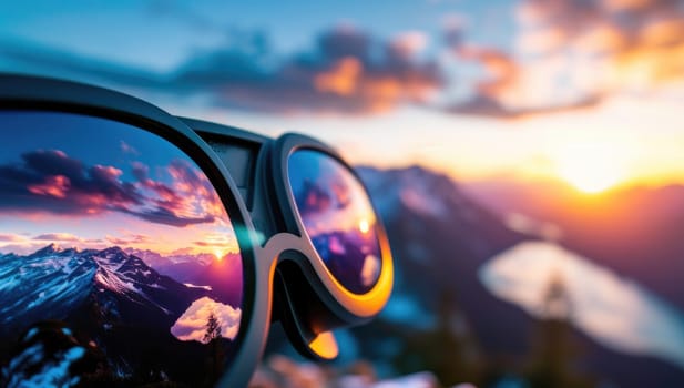 Sunglasses Reflecting Majestic Mountain Sunset