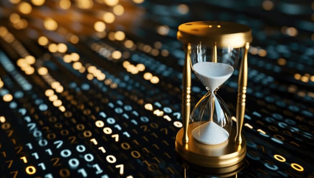 Hourglass and binary code. Time concept.