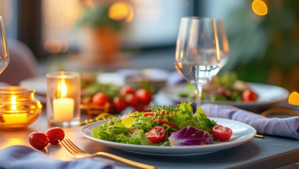 Table served for a romantic dinner in a restaurant. The concept of a romantic dinner.