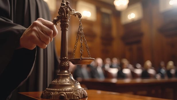 Law and Justice concept. The judge is holding scales of justice.