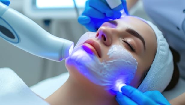 Young woman in the mask on the procedure of laser cosmetology