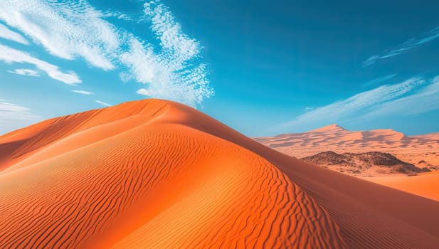 Desert sand dunes under sky with white clouds