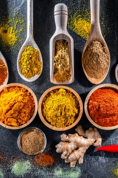 Composition with assortment of spices and herbs.