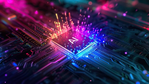AI Artificial intelligence technology on colorful circuit board