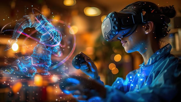 Young woman immersed in virtual reality gaming