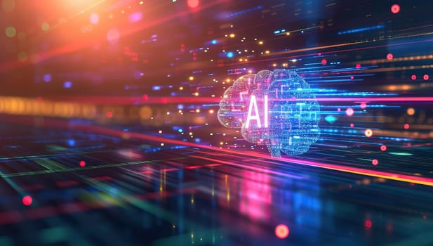 AI brain illuminated with data streams