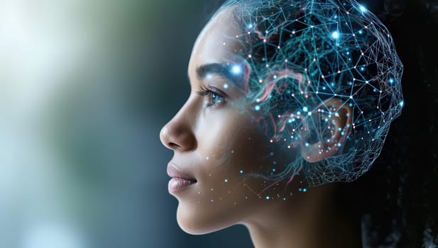 Conceptual image of digital human brain with connection lines and dots
