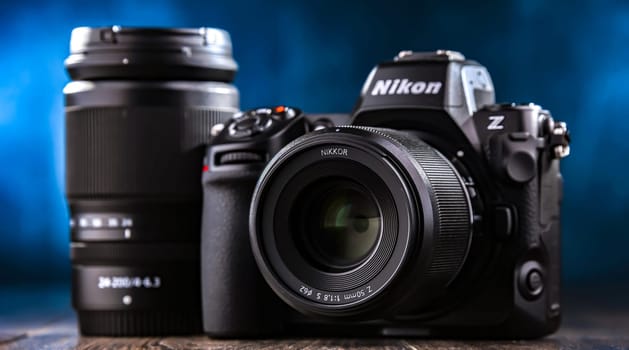 POZNAN, POL - JAN 26, 2024: Nikon Z 8, a high-end full-frame mirrorless camera produced by Nikon