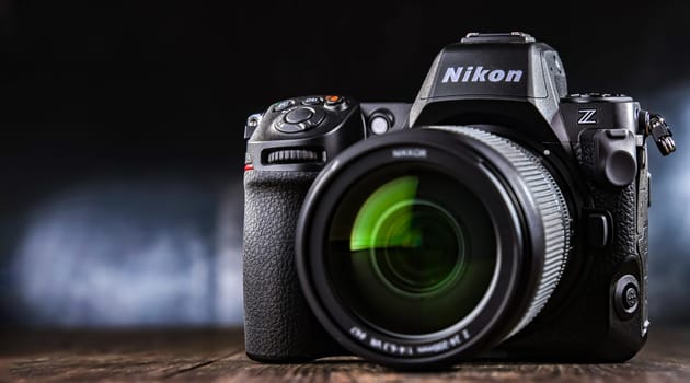 POZNAN, POL - JAN 26, 2024: Nikon Z 8, a high-end full-frame mirrorless camera produced by Nikon
