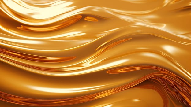 Elegant waves of a golden liquid in motion, resembling smooth satin on a dark background.Abstract Golden Liquid Flow.