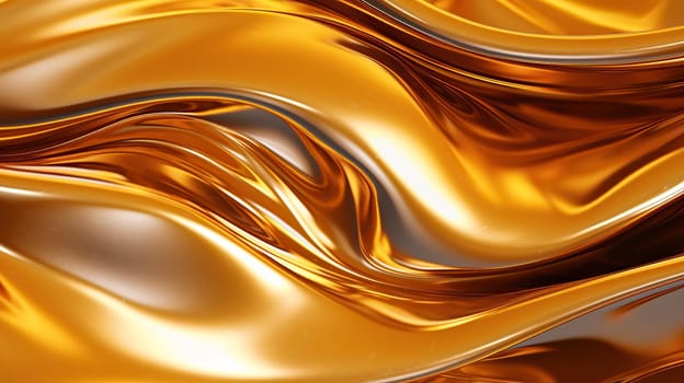Elegant waves of a golden liquid in motion, resembling smooth satin on a dark background.Abstract Golden Liquid Flow.